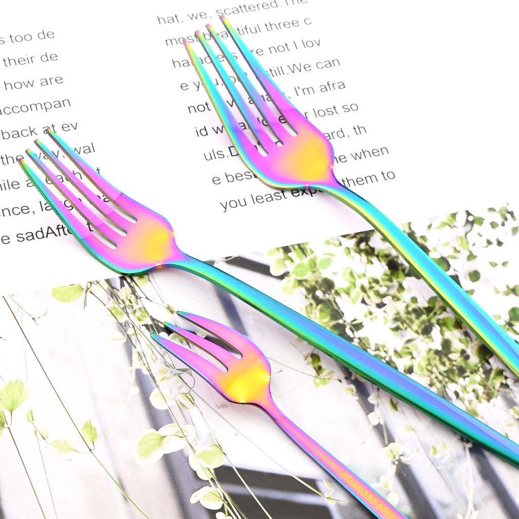 6Pcs Multicolor Cutlery Set Fork Knife Spoon Flatware Stainless Steel Dinnerware Set Long Ice Spoon Kitchen Tableware Set