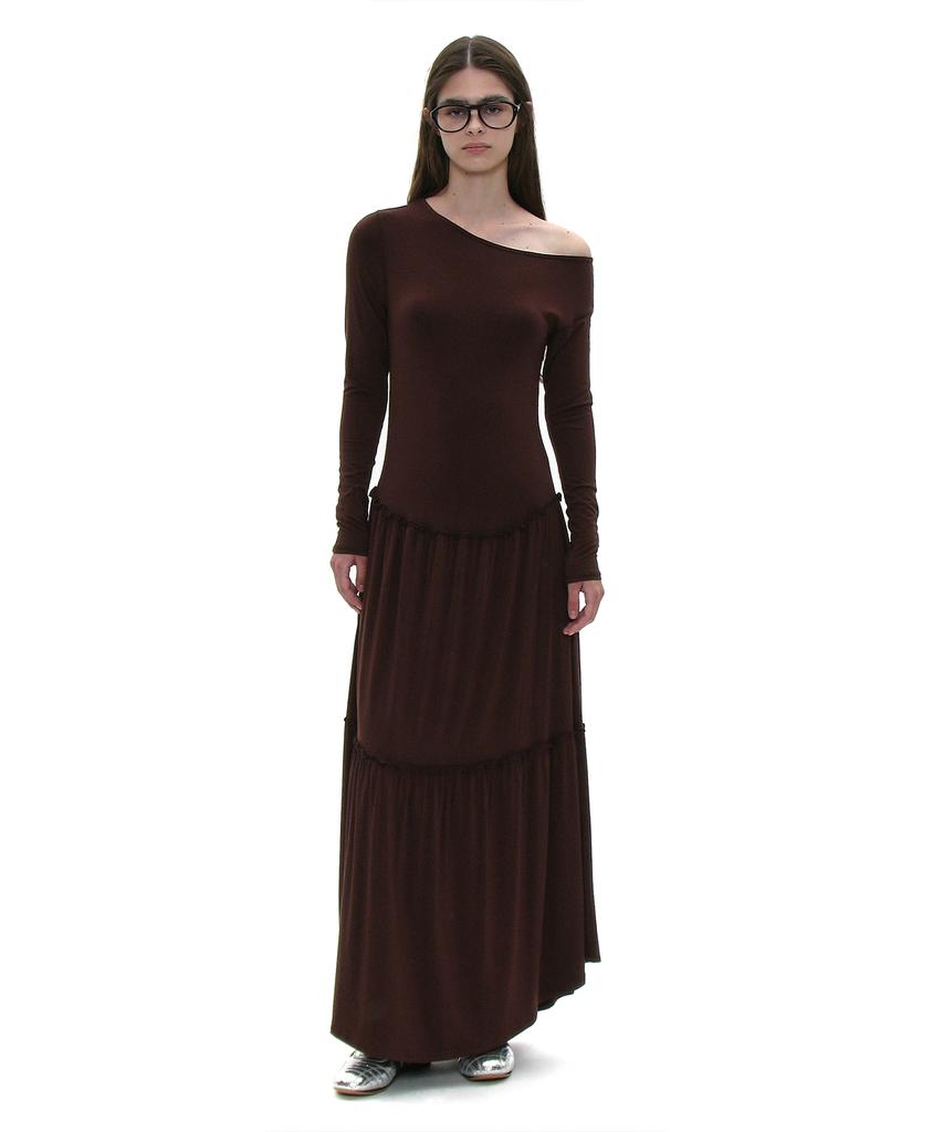 Partimento Woman Pwc Asymmetrical Jersey Shirred Tiered Dress_Brown