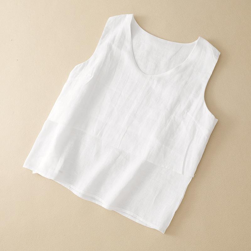 Women's Plus Size Double-Layer Cotton Linen Sleeveless Knit Vest
