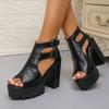Large Size Summer New High-heeled Sandals Thick Heel Waterproof Table Buckle Soft Leather Comfortable Height-increasing Shoes