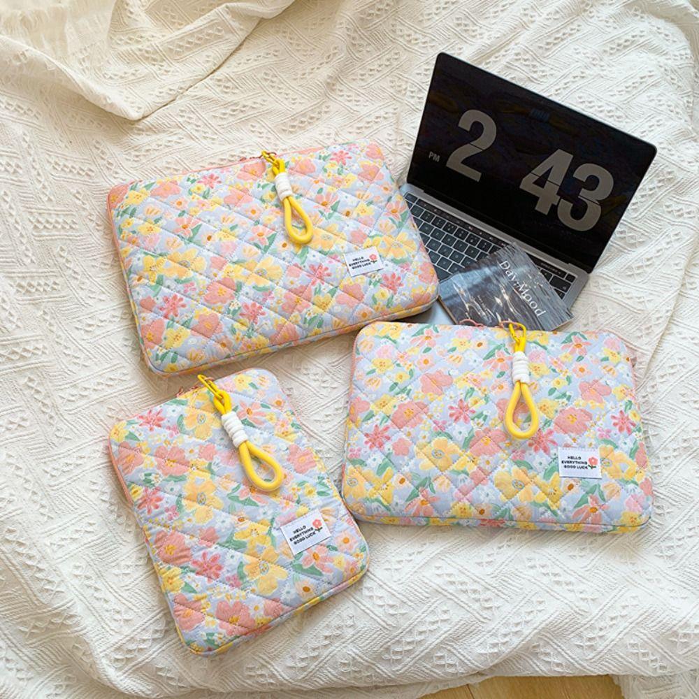 Floral Student Laptop Bag Puffy Tablet Sleeve Bag Cute Tablet Protective Case School