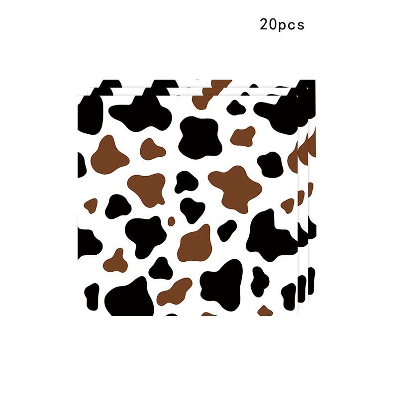 High-quality Party Tableware Set Black Brown Cow Print Paper Plates Cups And Utensils