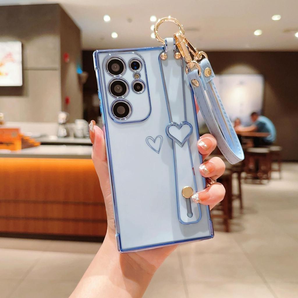 Geeignet für Samsung S25 Ultra Handyhülle S24FE Handschlaufe Halterung Lanyard A56 Galvanisierte Liebes-Schutzhülle