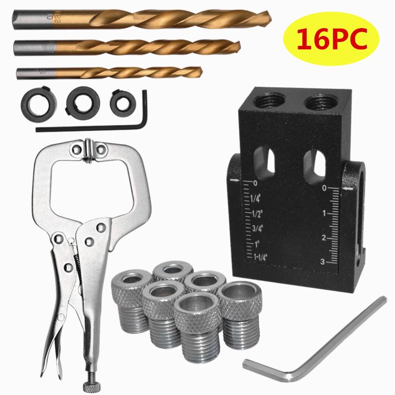 Black 15° Woodworking Pocket Hole Jig - Drilling Locator for Wood Board Installation