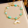 Gold Double Layer Anklet with Amazonite Mermaid Tail Pendant, Dainty Pearl Beaded Ankle Bracelet, Summer Beach Jewelry for Women