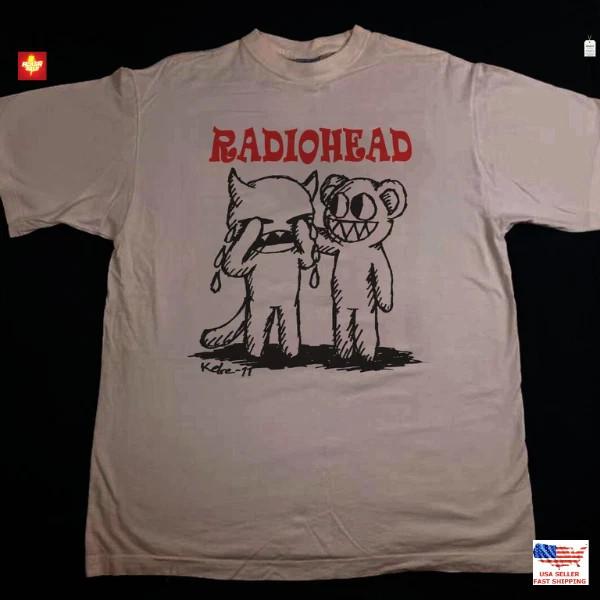Футболка группы Radiohead Классический стиль Белая Унисекс Футболка Винтажный Мерч Рок-музыки Унисекс Футболка S