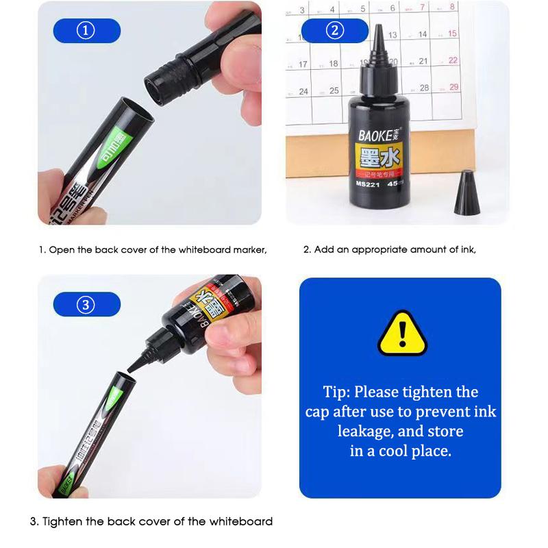 1 Caixa 45ml Tinta para Marcador Permanente, Oleosa, Secagem Rápida, À Prova d'Água e Não Desbota, Não Apagável 3 Cores Líquido de Recarga para Tinta de Marcador