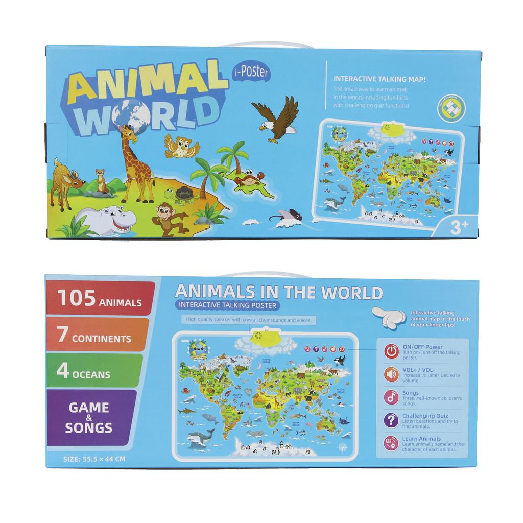 Electronic World Map Animal Wall Chart Talking Music Poster Kids Montessori Toys for Toddlers Interactive Educational Toy Gift