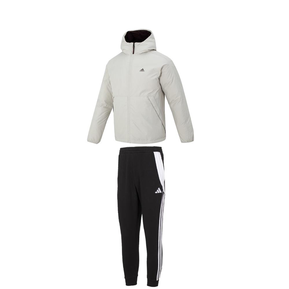 

Adidas Двусторонняя теплая толстовка с капюшоном и флисовые длинные брюки со средней посадкой и манжетами, повседневный спортивный комплект для мужчин IS0372+IP1976 L