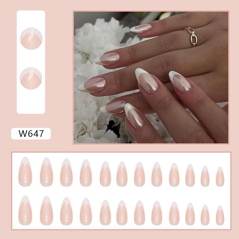 European and American ballet nail medium long square fake nail sweet French removable nail piece