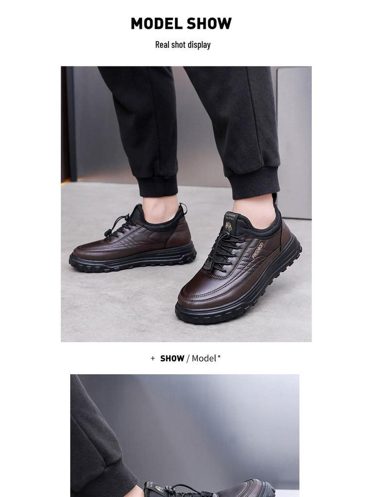 Men's Winter Waterproof Cotton Shoes with Fleece Lining - Thickened, Comfortable, Warm Snow Boots for Middle-Aged and Elderly.