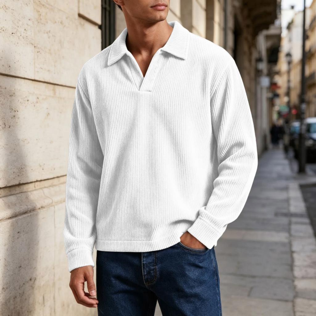 Men's Retro Corduroy Long Sleeve Shirt with Lapel Collar for Casual Everyday Wear