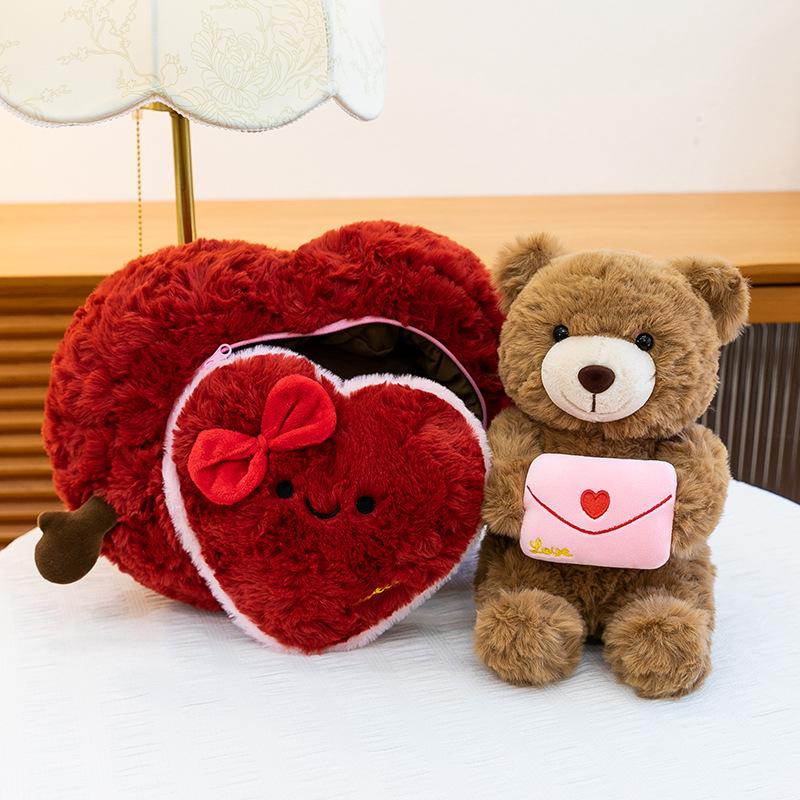 Heart-Shaped Hugging Bear Plush Toy - Confession Teddy, Perfect Gift for Girls Heart 25cm x 35cm, Bear 25cm