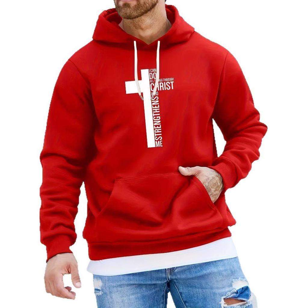 Men's 2025 Creative Black & White Cross Pattern Hoodie with Curved Hood