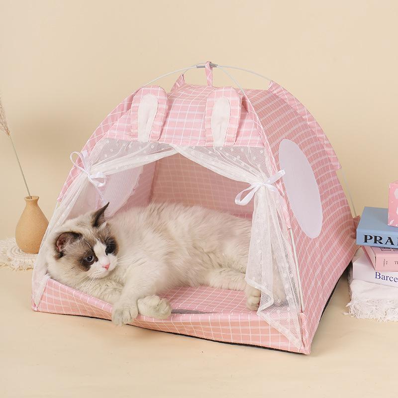 Rabbit Pet Nest Ear Tent Pink Blue Foldable Portable Breathable Comfortable