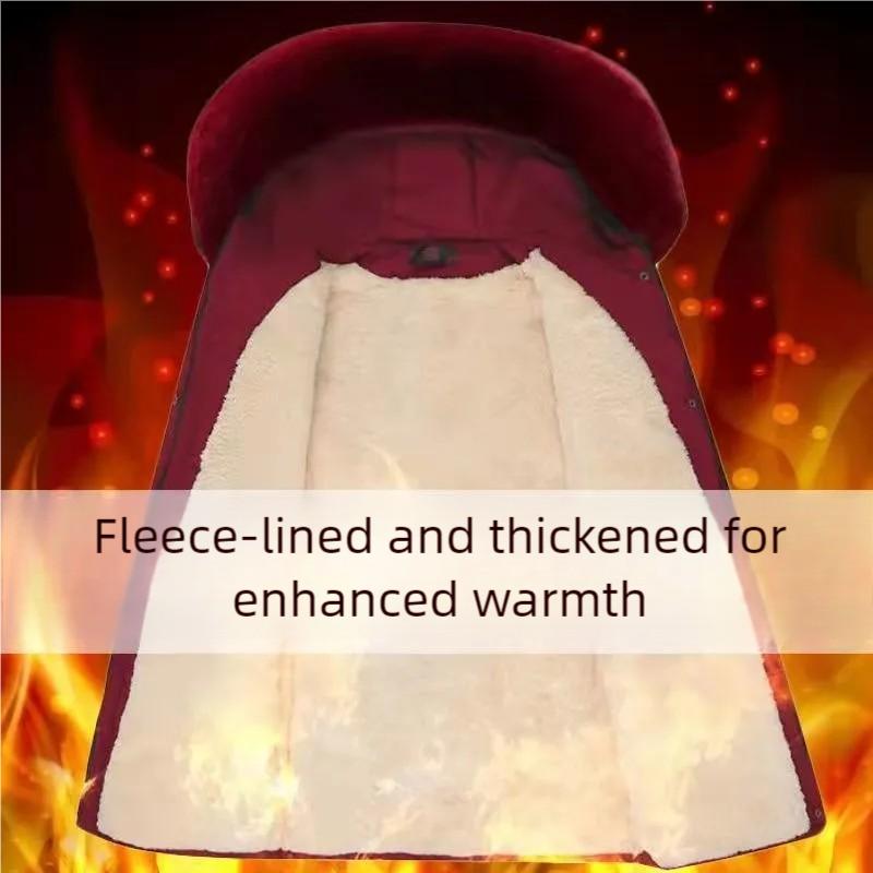 Women's Winter Fleece Padded Jacket Thick Warm Mid-Length Embroidered Hooded Padded Coat