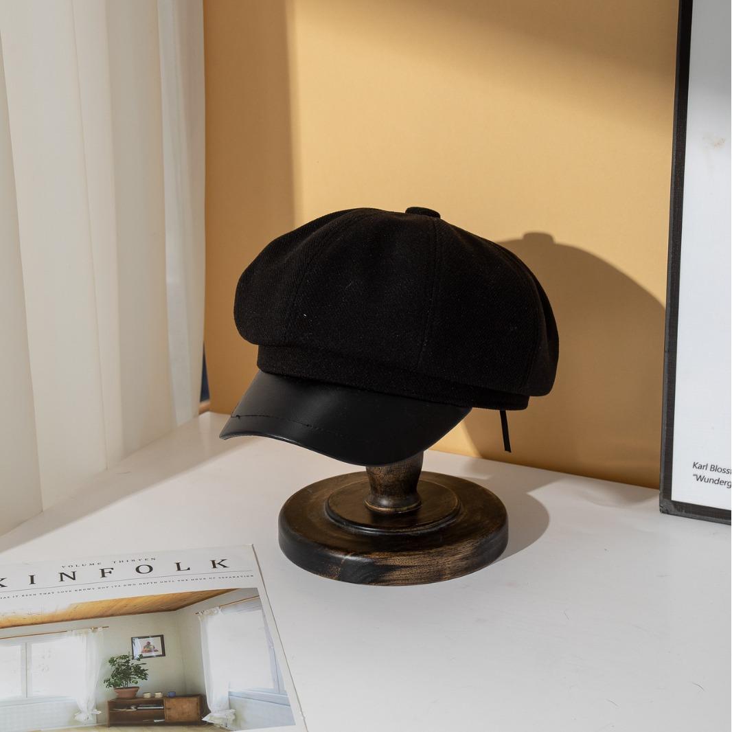 

Autumn and winter Maillard wears a hat female retro painter beret shade cloud octagonal hat trendy versatile duck tongue 56-58cm adjustable чорний