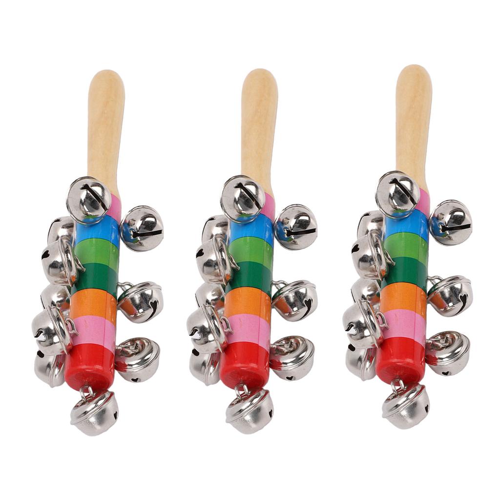 6Pcs Shaking Bell Sticks Wooden Handle Xmas Jingle Bells Musical Percussion Instrument for Holiday Birthday Party