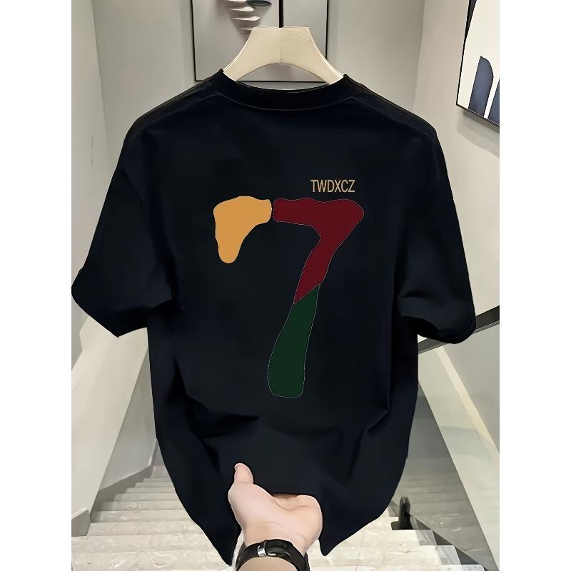 

European sizes Men S T-Shirt with Bold 17.78cm Graphic Print - Casual Round Neck, Short Sleeve,Breathable for Summer Outdoor Activities 4XL чорний
