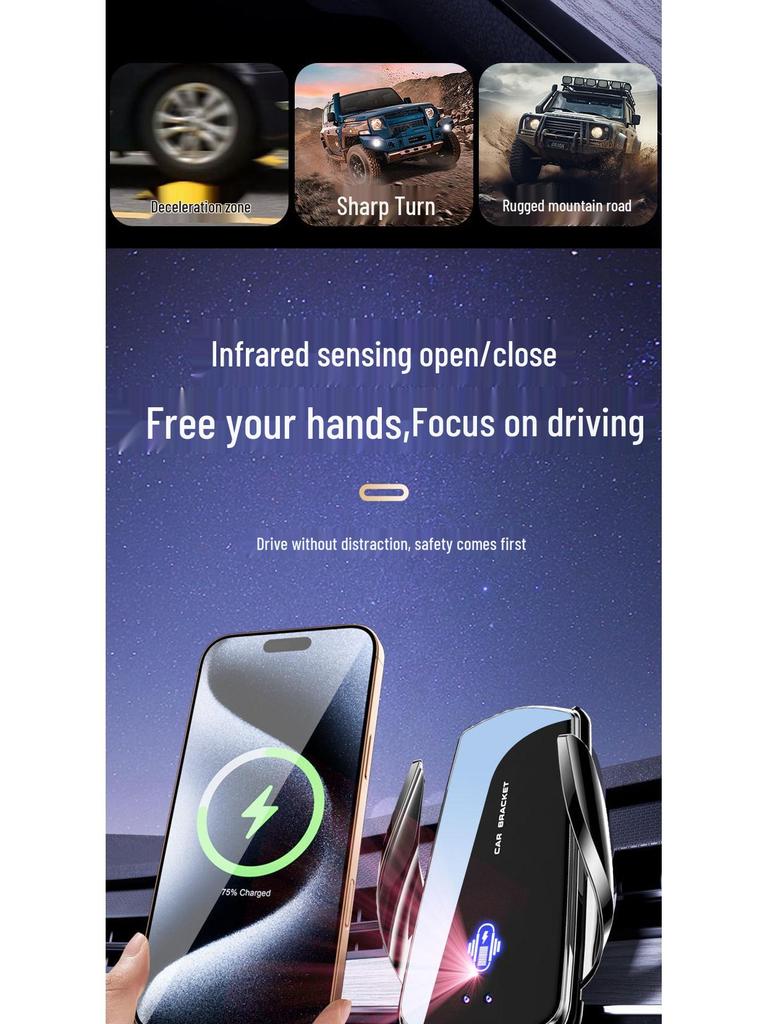 Wireless Car Phone Holder & Charger: Fast Charging with Cable, New Model