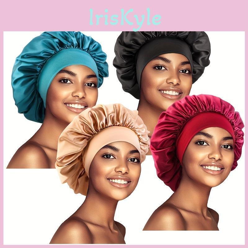 Elegant Hats Satin 4set Solid Color Hair Hats Elastic Headscarves Bath Hats Light And Soft Sleeping Nightcaps Ladies Daily Use