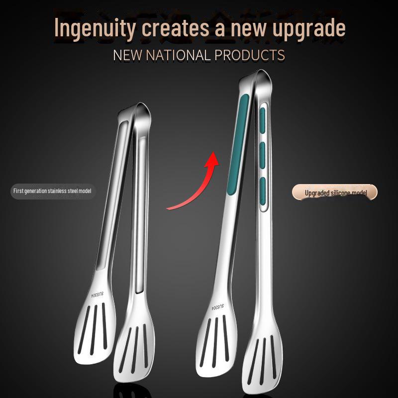 Kuchyňské kleště z nerezové oceli se zelenou rukojetí: Protiskluzový silikon proti opaření na grilování a pečení