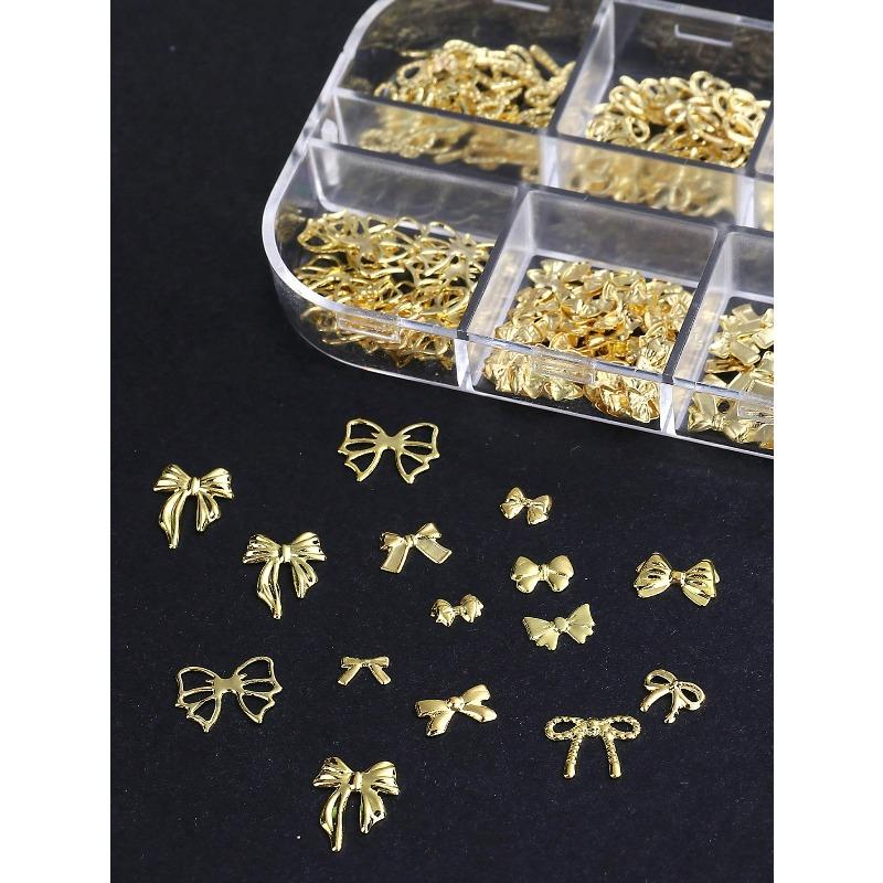 12 Grids Gold Ribbon Bow Knot Metal Cute Nail Decoration Nail Charms Bow Design Mixed Styles Nail Jewelry Accessories Nail Art Supplies