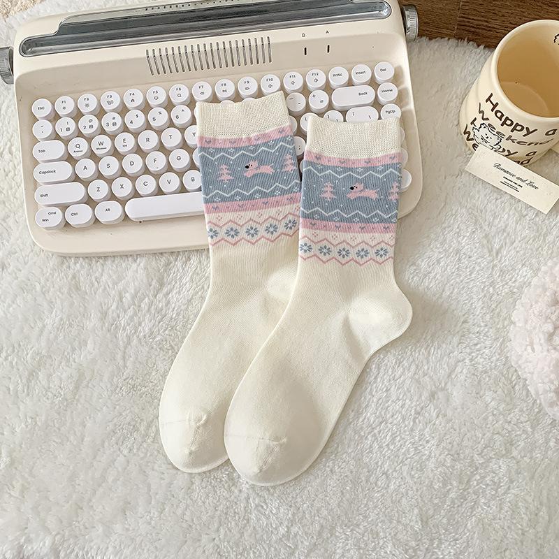 

Female Spring and Autumn New All Kinds of Cute Cartoon Dog Boneless Tube Stack Socks 1 pair молочный белый