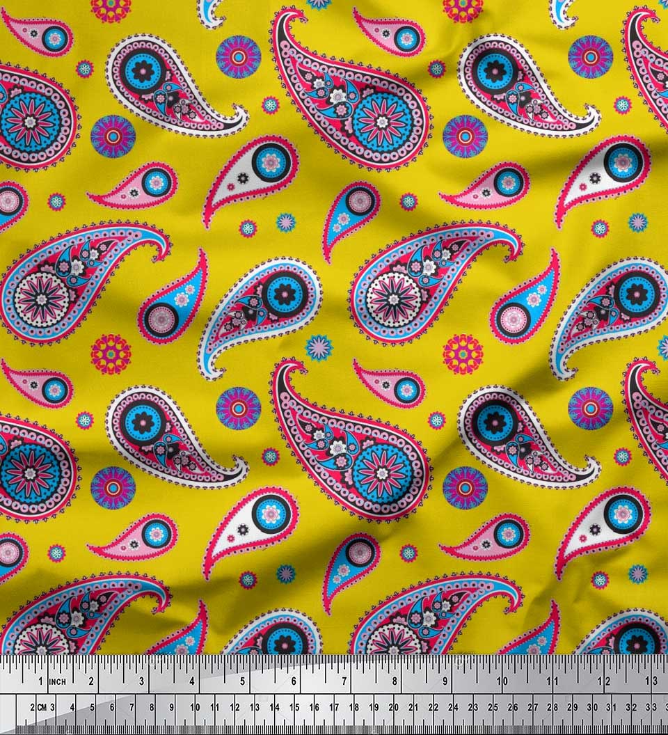 

Тканина Soimoi Японія креп-сатин Художня швейна тканина з принтом Пейслі, метр 42 дюйма 42 Inch Wide - Poly Crepe жовтий