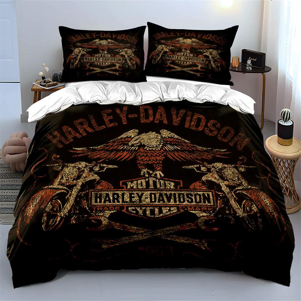 Harley-Davidson Logo Design Bedding Duvet Cover Set Duvet Cover Pillowcases (1*Duvet Cover 2*Pillowcases, Without Duvet Insert)