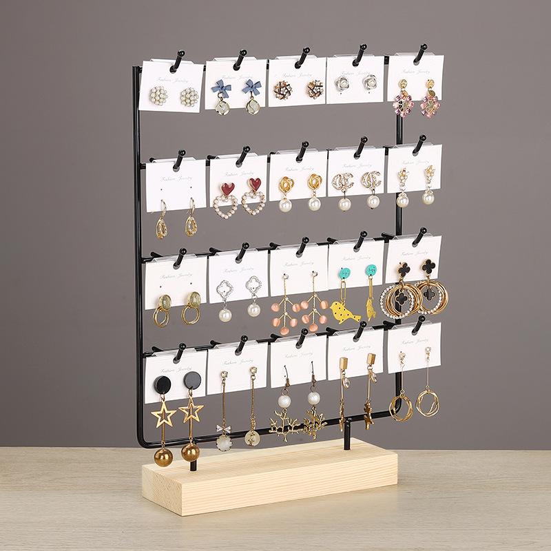 1pc Wooden Earring Display Stand - Sturdy Iron Frame, Painted Rectangular, Space-Saving Organizer Fits Hooks/Pendants/Earrings