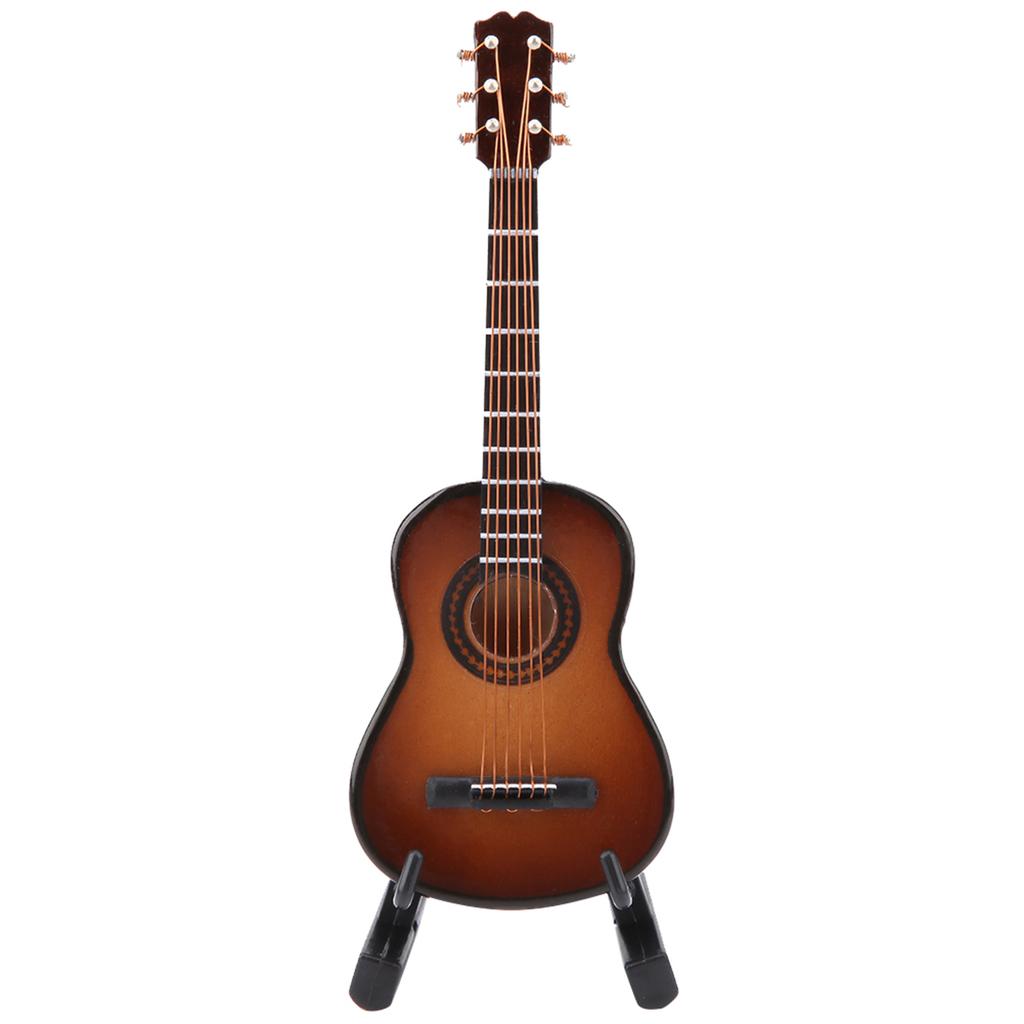 Miniatur-Gitarrenmodell aus Holz, Anzeige, Mini-Musikornamente, Handwerk, Wohnkultur (Braun 10cm)