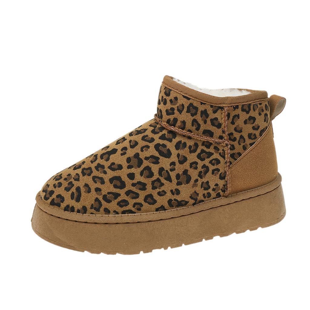 Utrikeshandel ny leopardmönster färgmatchning korta snökängor dam europeisk och amerikansk stil sammet varma muffinsbotten förtjockade bomullsskor wi