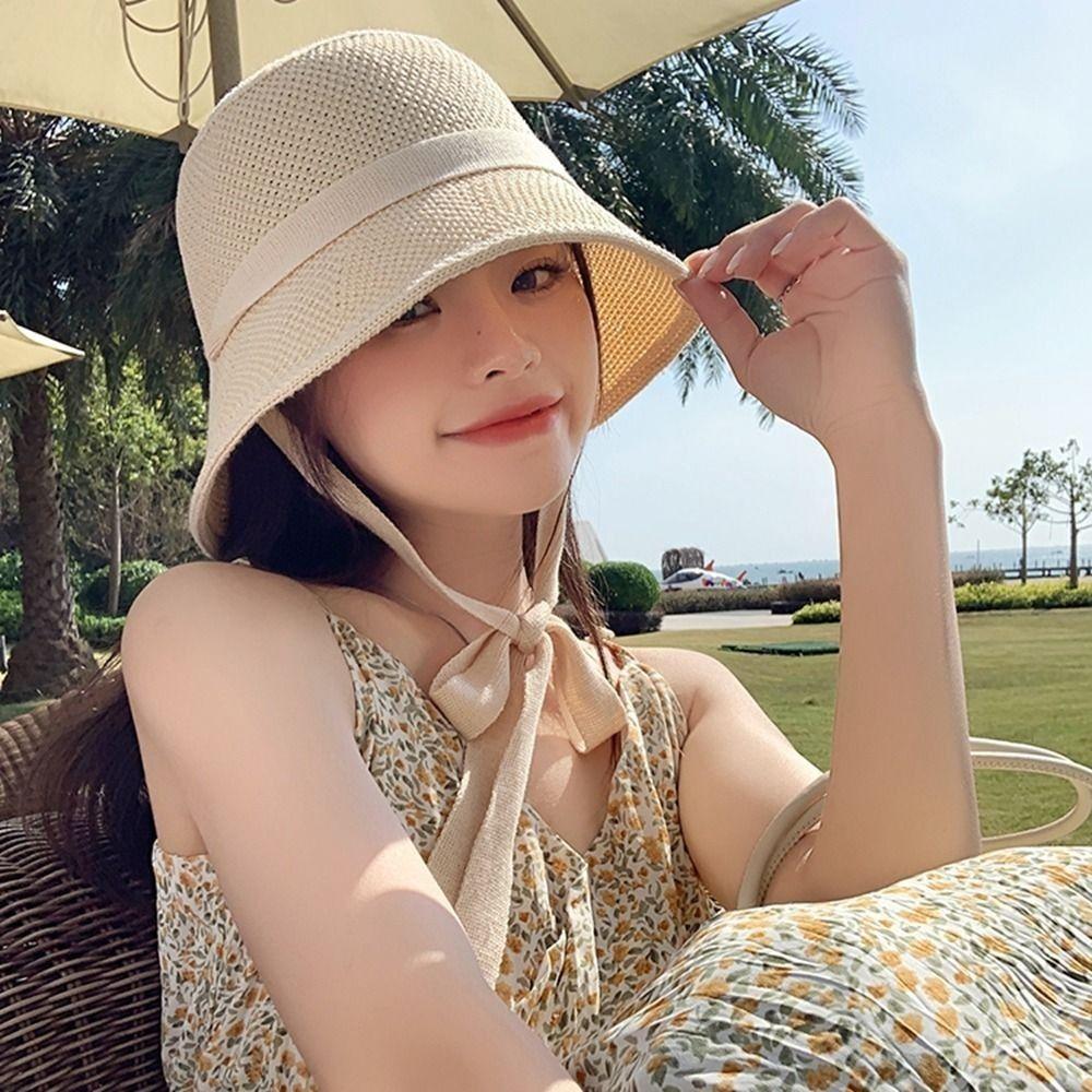 Spring Summer Knitted Sun Hat 50+ UPF Fisherman Hat Fashion Women Sun Hat Female