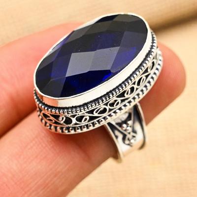 Blauer Saphir Edelstein Handgefertigter 925 Sterling Silber Ring Schmuck für Memorial Day