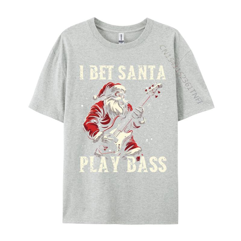 Christmas Guitar Xmas Bass Guitarist Musician Santa Claus Tshirt Art Style Camisa Streetwear Casual Tee Pure Cotton Fit Top