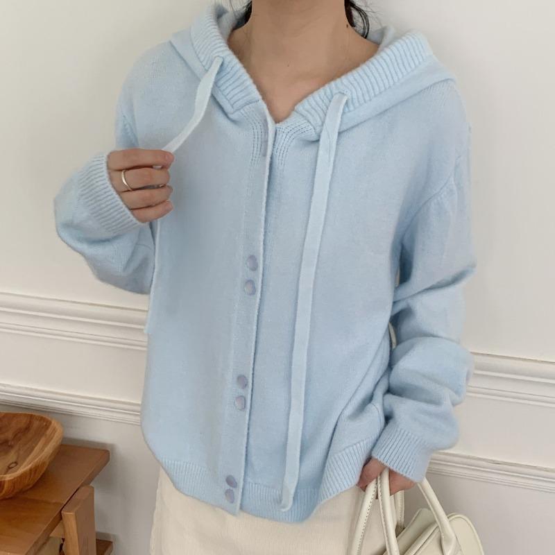Real Shot Hooded Fashion Loose Knitted Cardigan Autumn and Winter New Lazy Style Solid Color Versatile Outer Wear Thickened Sweater Women