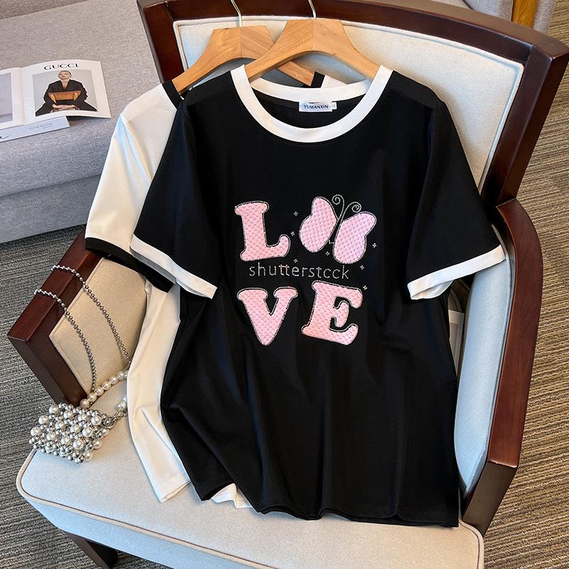 

Women s Plus Size Slimming Loose Mid-Length Round Neck T-Shirt, Short-Sleeved (Available in Sizes 200/300/350) 4XL чёрный
