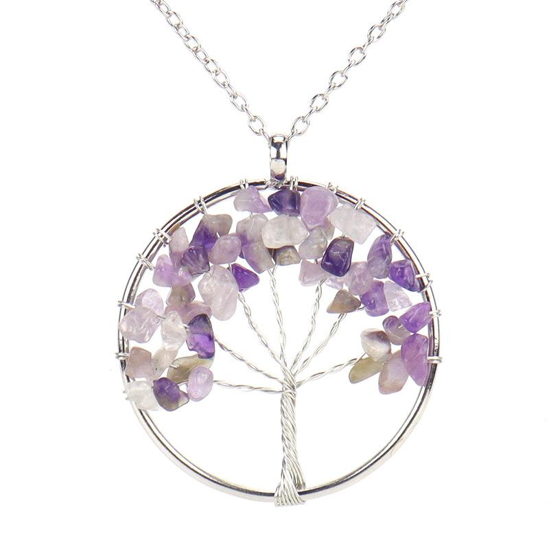 Hand-Wound Natural Gravel Crystal Tree Of Life, Natural Stone Fortune Tree Colorful Necklace N84