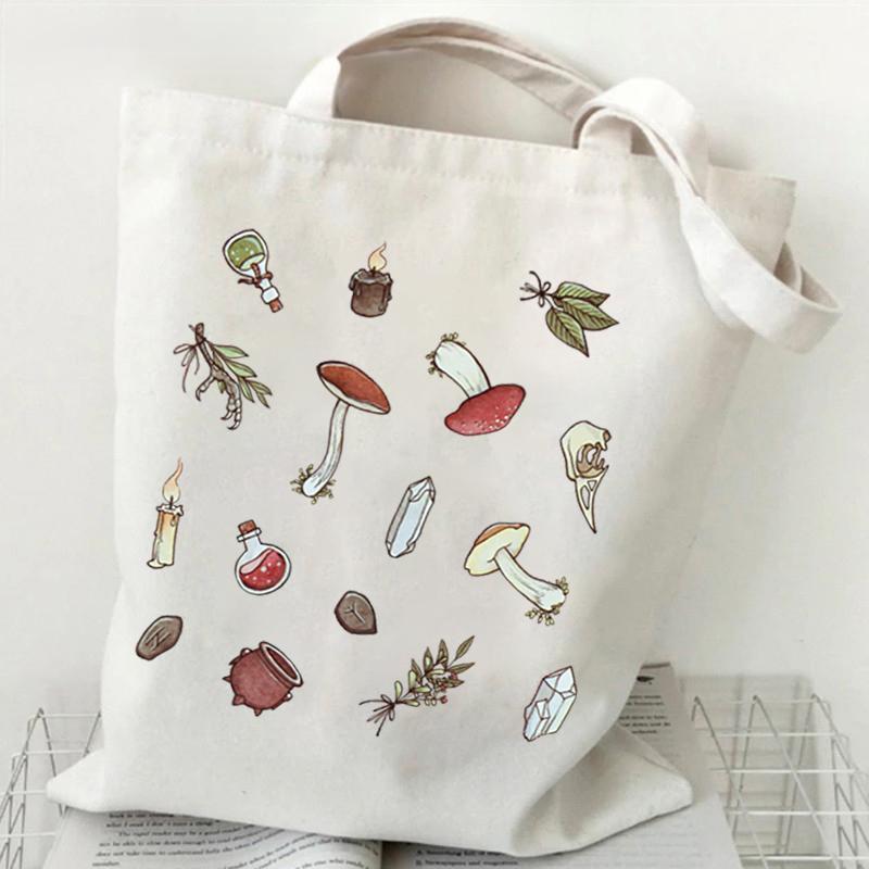 Mushroom Fungi Printed Women Shoulder Bag Fashion Eco Shopping Bags Teenager Tote Bag Vintage Mushroom Lover Women Men Handbags