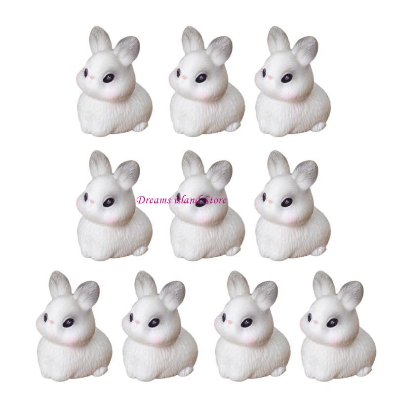 10Pcs Mini Easter Rabbit Figurines Miniature Animal Figures for Cake Toppers and Garden Decoration for Projects HX6C