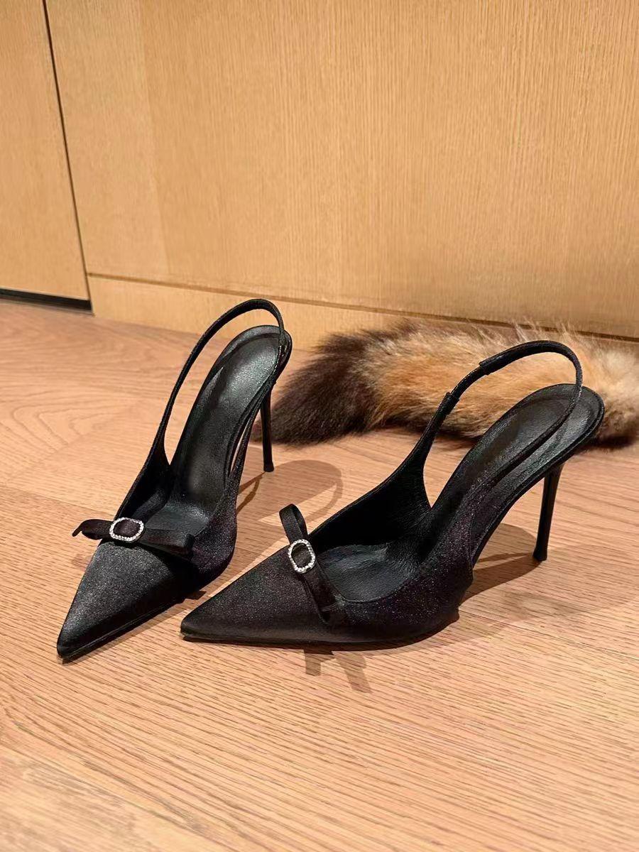 

Baotou sandals women s 2024 summer new high heels women s thin heels pointed bow empty French temperament single shoes 40