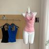 L3326# Women's Double-Layer Halter Cowl Neck Cami - 2025 Summer Backless Strapless Design