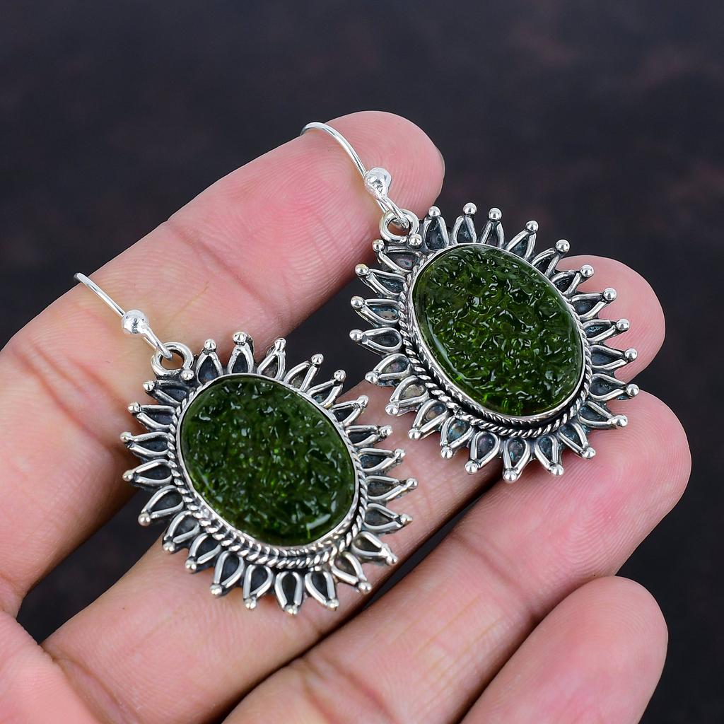 Moldavite Earrings Natural Gemstone Earring 925 Sterling Silver Earring Handmade Earring Moldavite Jewelry Dainty Earrings Anniversary Gifts