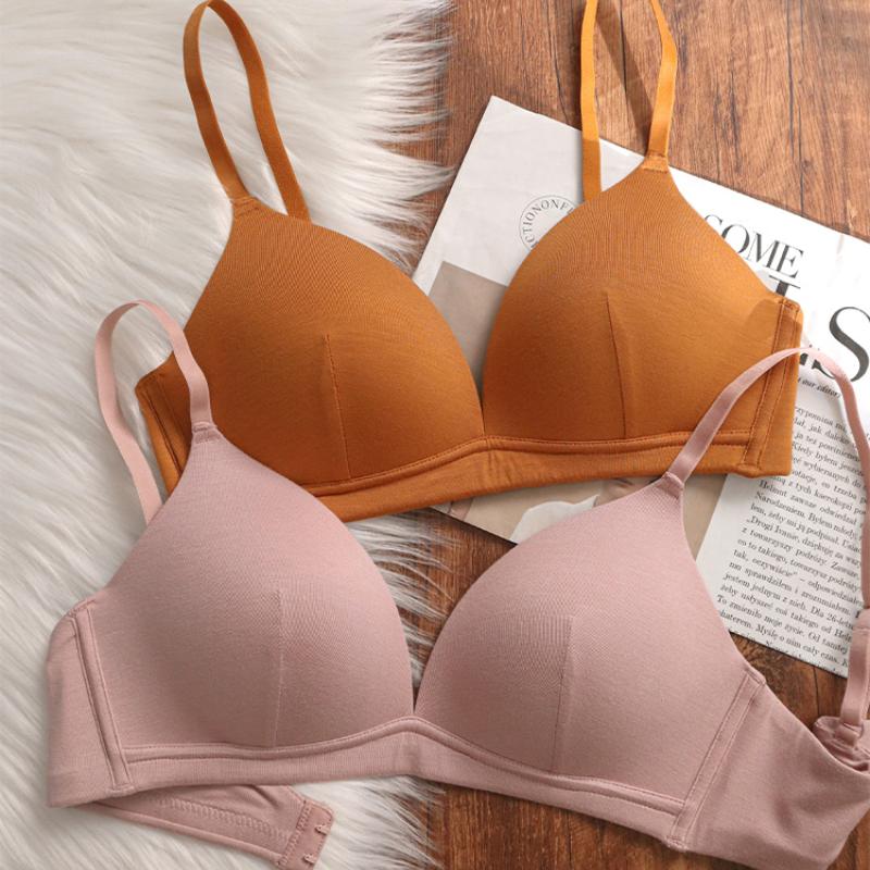 New Seamless Women's Underwear Sexy Deep V Push Up Bra Wireless Caramel Color Lingerie Adjustable Strap Comfort Brassiere