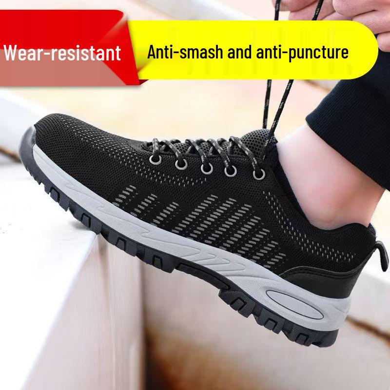 Unisex Summer Steel Toe Work Shoes, Breathable, Anti-Smash, Anti-Puncture, Lightweight Fly-Knit, Wear-Resistant Safety Footwear.