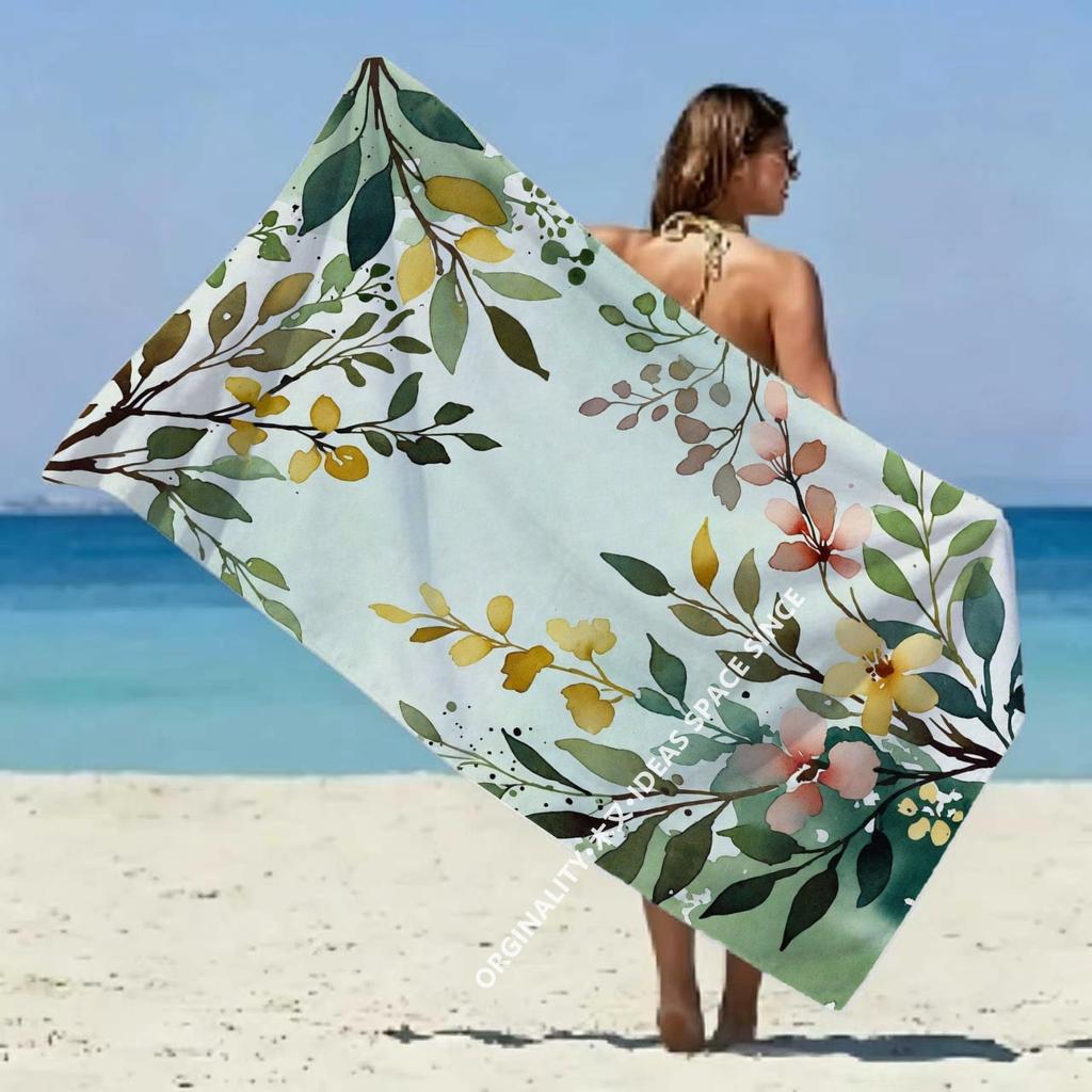 Vintage Watercolor Floral Beach Towel Patterned Sunscreen And Windproof Suitable For Swimming Pool Camping Travel