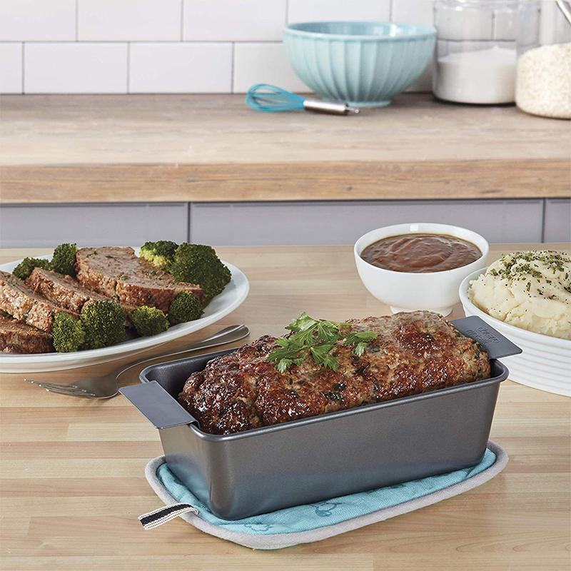 Meatloaf Pan Non-Stick Bread Baking Pan With Detachable Drain Tray Heat Resistance Baking Loaf Tin Multipurpose Heavy-Duty