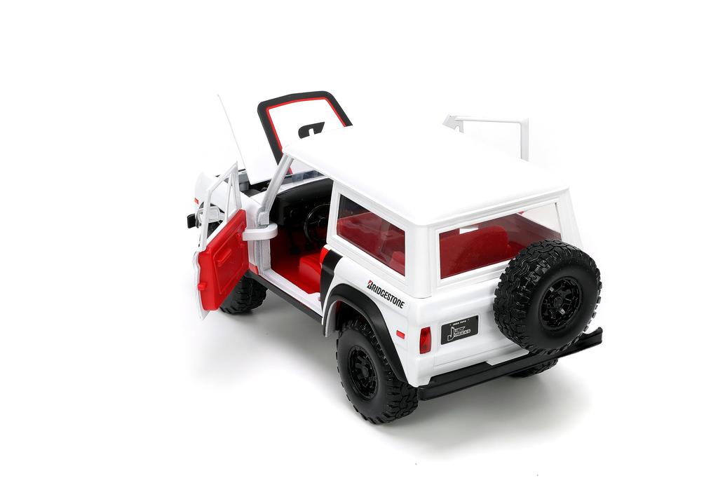 Just Trucks 1973 Ford Bronco Diecast Truck Tire Rack Toys for Kids and Adults 124 & (White/Red)