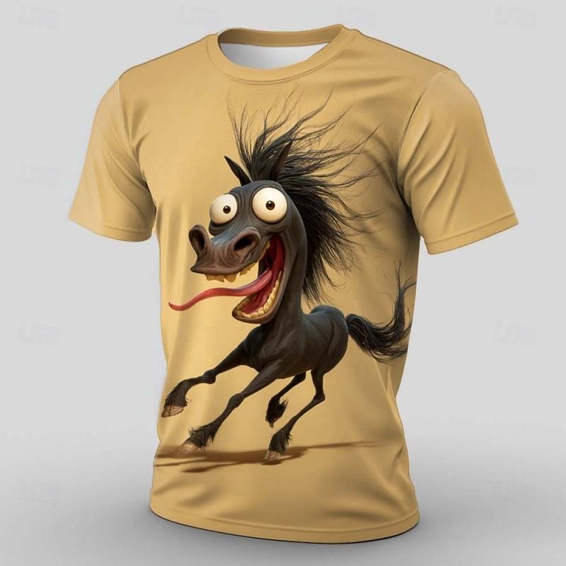

Abstract Funny Animals Pattern T Shirt For Men Cow Horse 3D Printed Tees Summer Casual O-Neck Tops Loose Short Sleeve T-Shirts XS